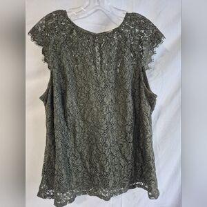 H&M Khaki Green Lace Cap Sleeve Blouse in size XL
